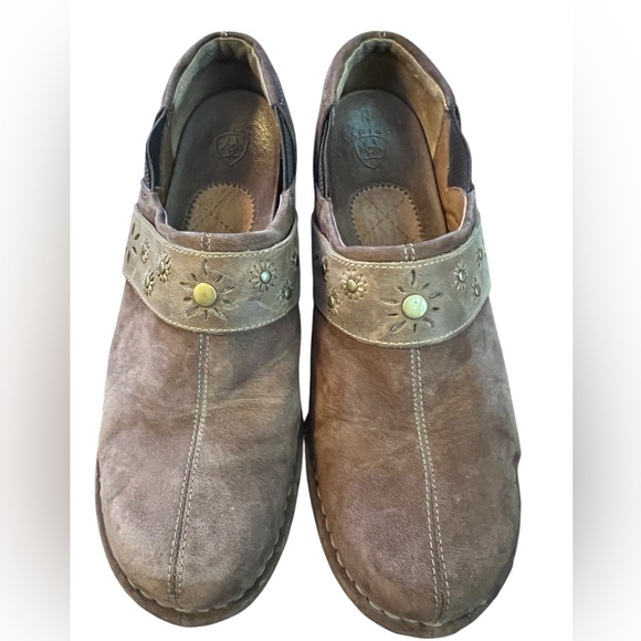 Ariat Womens Westlake Leather Suede Stitched Flower Western Clogs Size 7.5 Brown - Picture 6 of 11